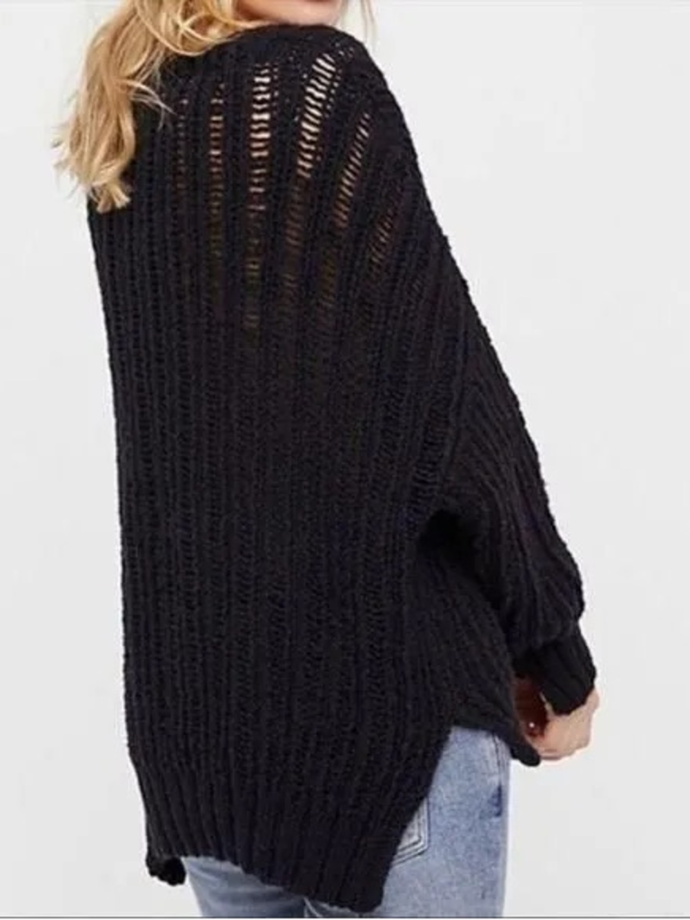 Free People Black Ribbed Open Knit Women’s Sweater